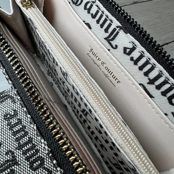 Juicy Couture Billboard Gothic Logo Stripe Black Beige Large Zip Around Wallet - Picture 4 of 4